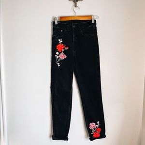 H&M Rose Embroidered Black Vintage Wash Jeans